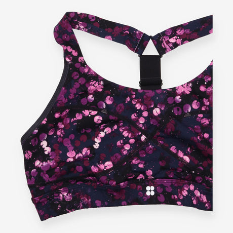 Purple Floral Print Cross-Front Racerback Sports B