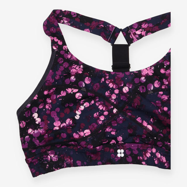 Purple Floral Print Cross-Front Racerback Sports B