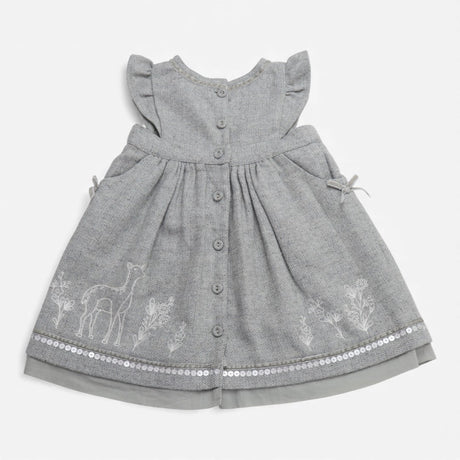 Dress Pinafore Wool Mix Grey with Woodland Animals