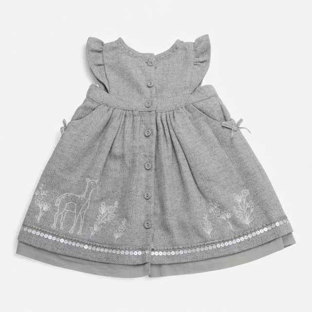 Dress Pinafore Wool Mix Grey with Woodland Animals