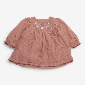 Dress long sleeve brown with deer and flower appli