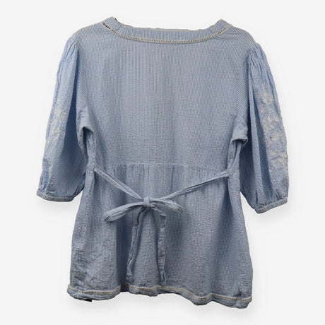 Tunic Blue Stripe Seersucker Embroidered Sleeves M