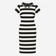 Midi Dress Black Cream Stripe Embellished Collar S