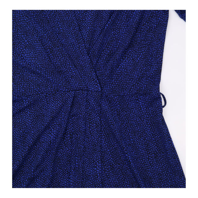 Dress Navy Blue Micro Spot Print Wrap Front Long S