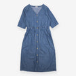 Midi Dress Blue Chambray Button Front Tie Waist