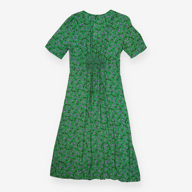 Maxi Dress Green Purple Berry Print Button Front