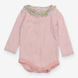 Bodysuit Pink Stripe with Floral Frill Collar