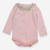 Bodysuit Pink Stripe with Floral Frill Collar