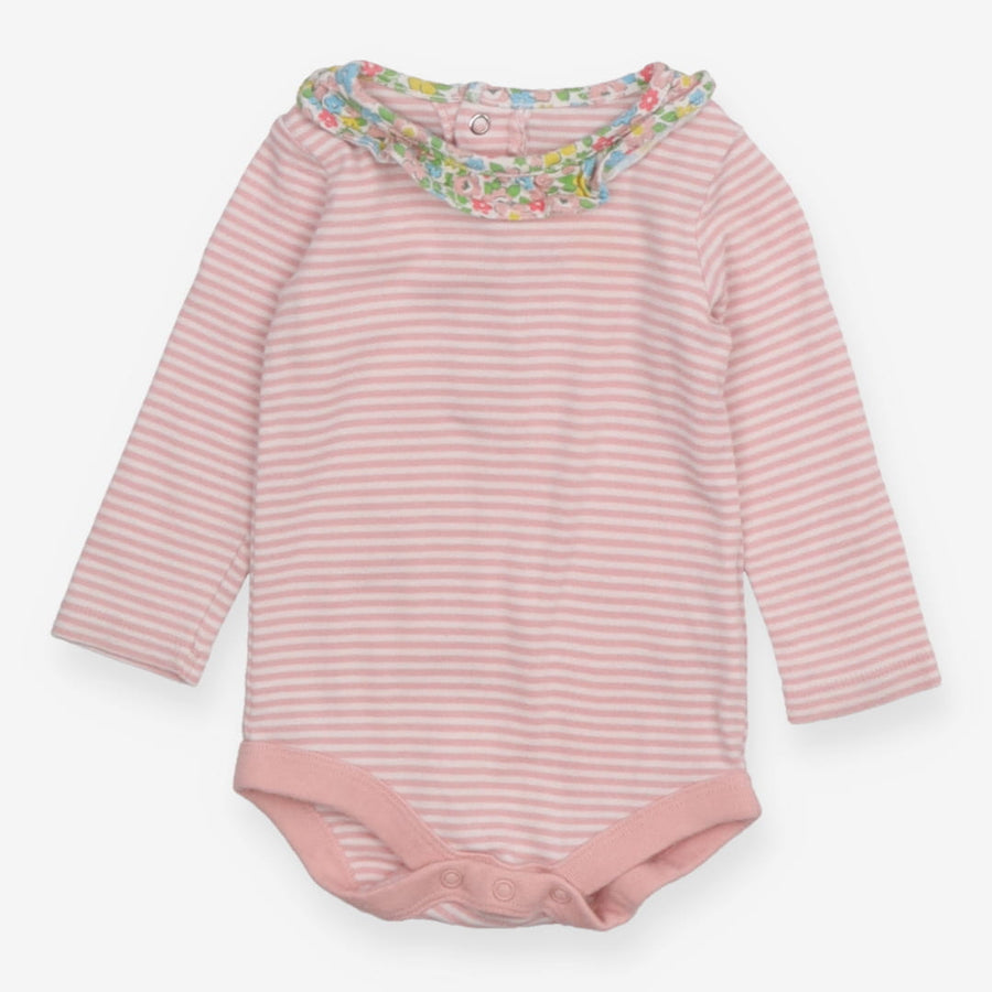 Bodysuit Pink Stripe with Floral Frill Collar