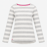 Grey White Stripe Long Sleeve Breton Boat Neck Top