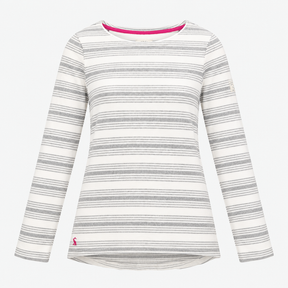 Grey White Stripe Long Sleeve Breton Boat Neck Top