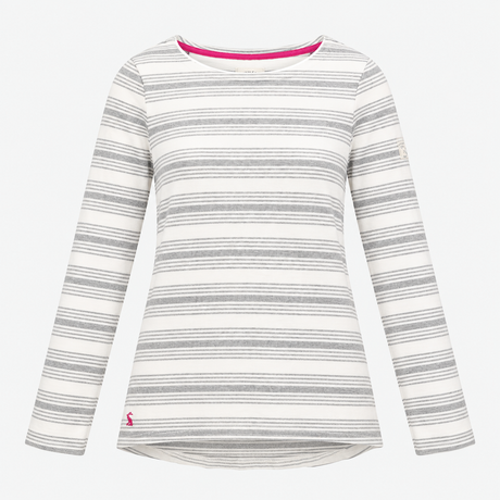 Grey White Stripe Long Sleeve Breton Boat Neck Top