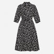Dress Black White Star Print Collared Long Sleeve 