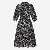 Dress Black White Star Print Collared Long Sleeve 