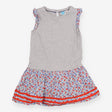 Dress grey with blue and red floral skirt