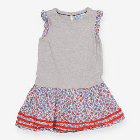 Dress grey with blue and red floral skirt