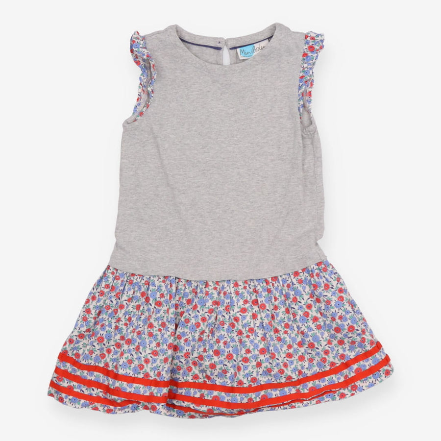 Dress grey with blue and red floral skirt