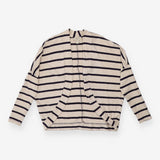 Oatmeal and navy striped open front chic cardigan