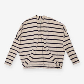 Oatmeal and navy striped open front chic cardigan