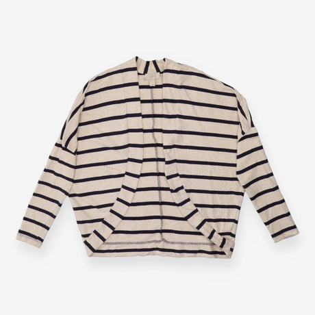 Oatmeal and navy striped open front chic cardigan