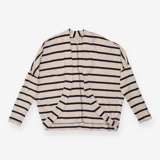 Oatmeal and navy striped open front chic cardigan