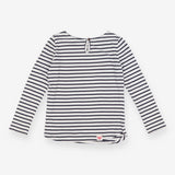 T-Shirt Long Sleeved Navy Stripe Flower Applique