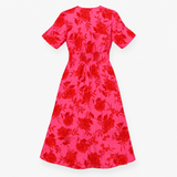 Dress Pink Red Floral V Neck Midi Tea