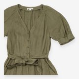 Jumpsuit in Linen V-Neck Belted Button Down Olive 
