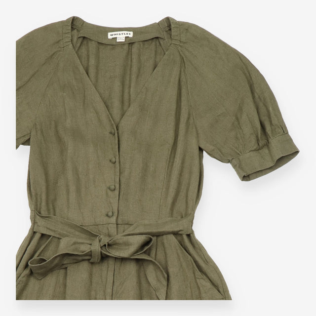 Jumpsuit in Linen V-Neck Belted Button Down Olive 