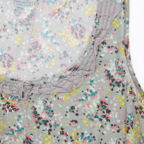 Grey Ditsy Floral Cotton Strappy Top Lace Ruffle T