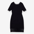 Dress Knitted Bodycon Navy Cutout Trim Knee Length