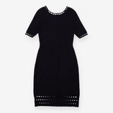 Dress Knitted Bodycon Navy Cutout Trim Knee Length