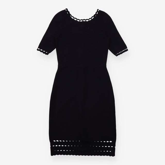 Dress Knitted Bodycon Navy Cutout Trim Knee Length