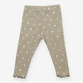 Legging Ribbed Green with White Flowers