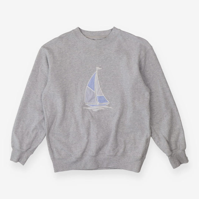 Sweatshirt Grey Marl Blue Stripe Sailing Boat