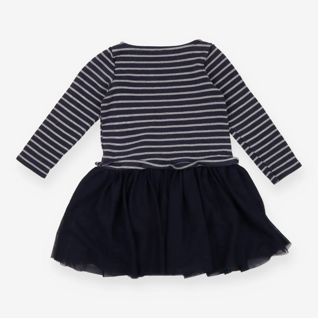 Jersey dress long sleeve striped with tulle skirt