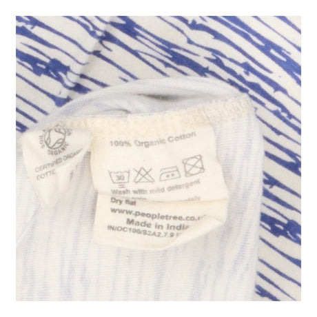 People Tree Organic Cotton White Blue Abstract Str