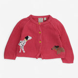 Knit cardigan pink with dog applique