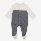 Sleepsuit collared  white and navy striped 