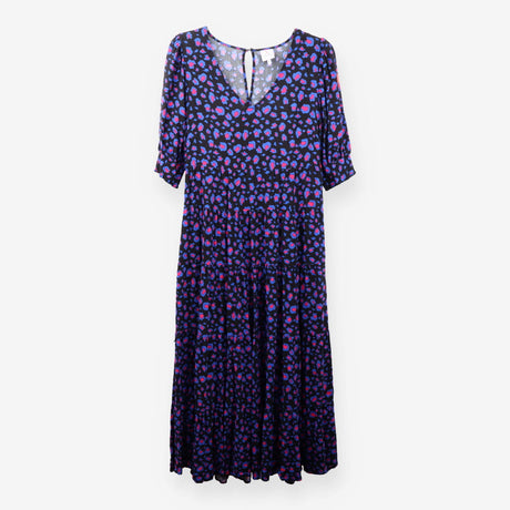 Maxi Dress Leopard Print Tiered Blue Pink