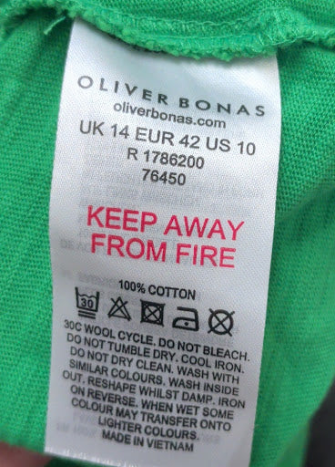 Bright Green 100% Cotton Slub Button Front V-Neck 