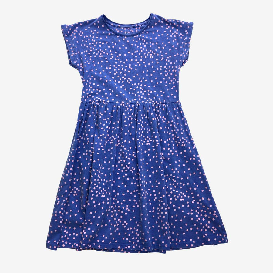 purple dress with pink spots short sleeved dress