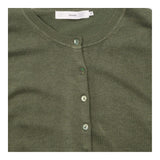 Olive Khaki Green Crew Neck Long Sleeve Button Fro