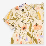 Midi Dress Cream Botanical Floral Button Front Puf