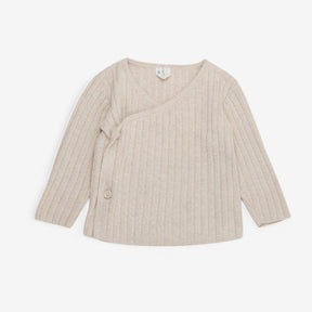 Cream Ribbed Wrap Cardigan