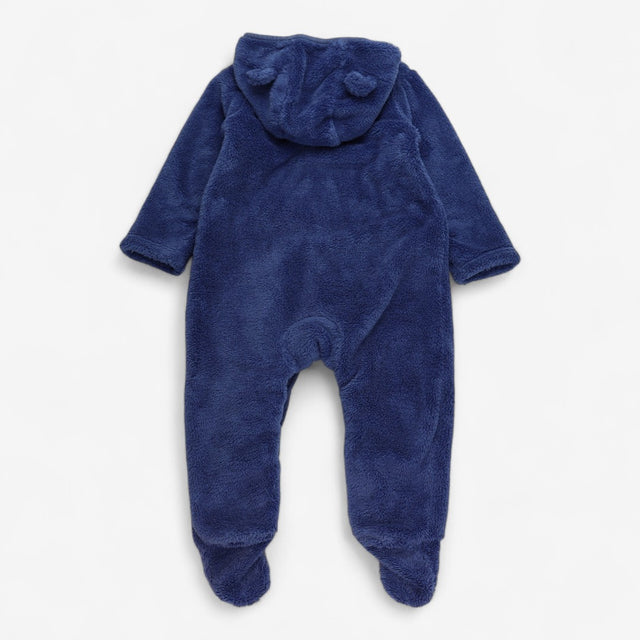 Fleece Pramsuit Blue with Striped Lining