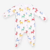 Sleepsuit White Zipped - Bright Spotty Reindeers