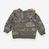 Hoodie Zipped Green with Vehicles