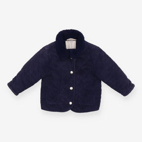 Jacket quilted cord navy fleece collar