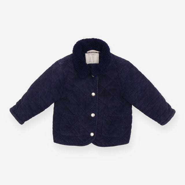 Jacket quilted cord navy fleece collar
